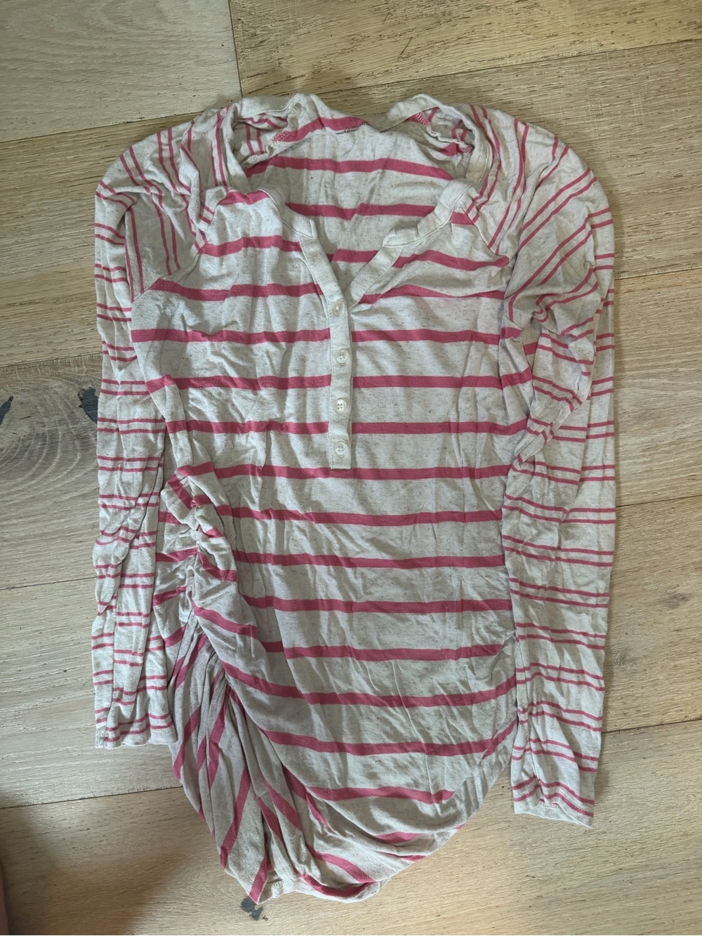 Motherhood Maternity Cream and Pink Striped Long-Sleeve Henley